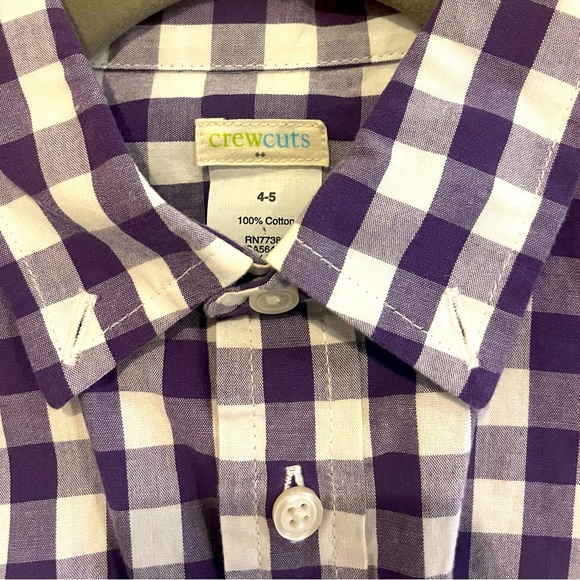 NEW J. Crew Crewcuts Boys Purple White Checkered Buttondown Dress Shirt Sz 4 5 - Picture 3 of 4